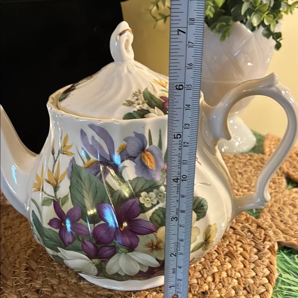 White and Purple floral Ceramic Tea pot
